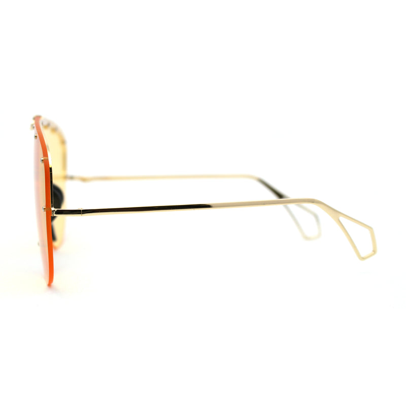 Flashy Metal Stud Brow Line Rimless Shield Racer Sunglasses