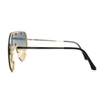 Metal Stud Brow Line Flat Top Rimless Shield Racer Sunglasses