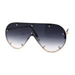 Metal Stud Brow Line Flat Top Rimless Shield Racer Sunglasses