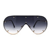 Metal Stud Brow Line Flat Top Rimless Shield Racer Sunglasses