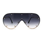 Metal Stud Brow Line Flat Top Rimless Shield Racer Sunglasses