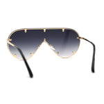 Metal Stud Brow Line Flat Top Rimless Shield Racer Sunglasses