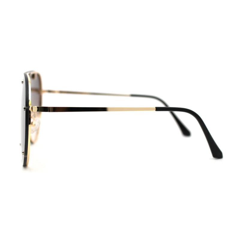 Metal Stud Brow Line Flat Top Rimless Shield Racer Sunglasses