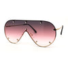 Metal Stud Brow Line Flat Top Rimless Shield Racer Sunglasses