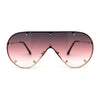 Metal Stud Brow Line Flat Top Rimless Shield Racer Sunglasses