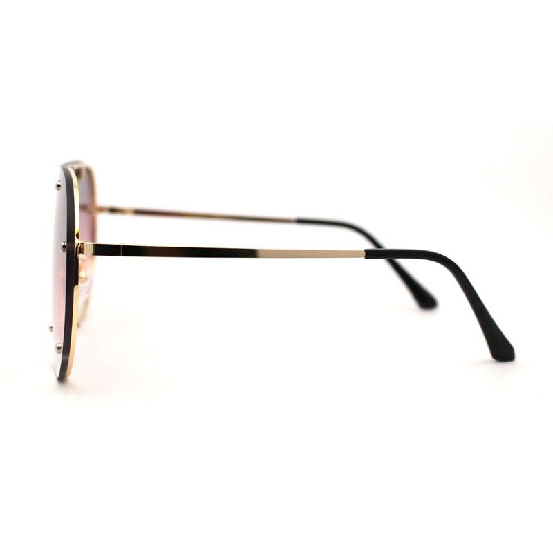 Metal Stud Brow Line Flat Top Rimless Shield Racer Sunglasses