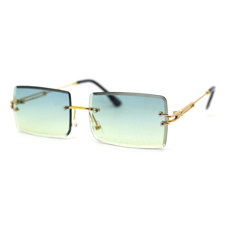 Luxe 90s Full Rimless Bevelled Oceanic Lens Square Sunglasses