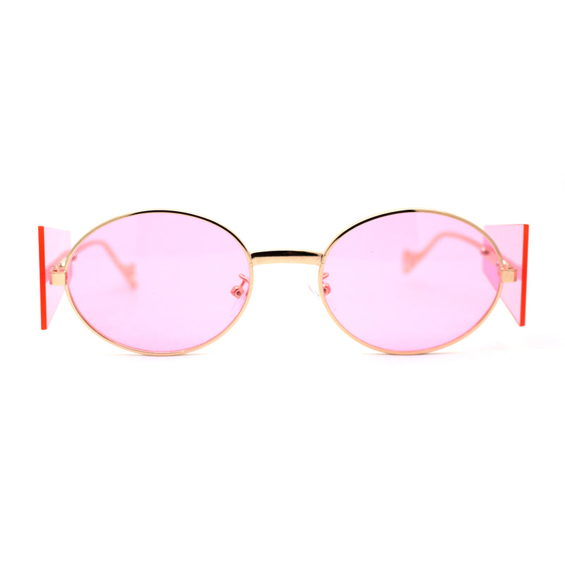 Hippie Oval Retro Side Visor Metal Rim Pop Color Lens Sunglasses
