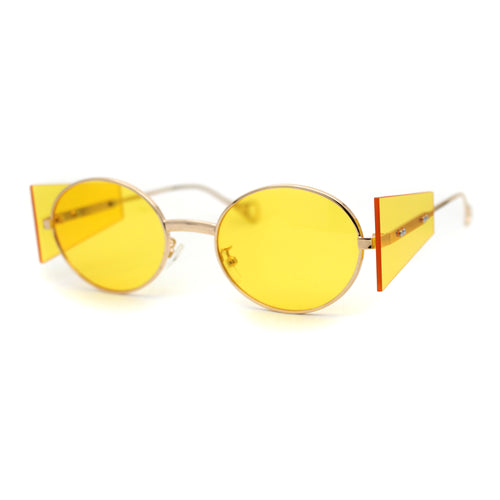 Hippie Oval Retro Side Visor Metal Rim Pop Color Lens Sunglasses