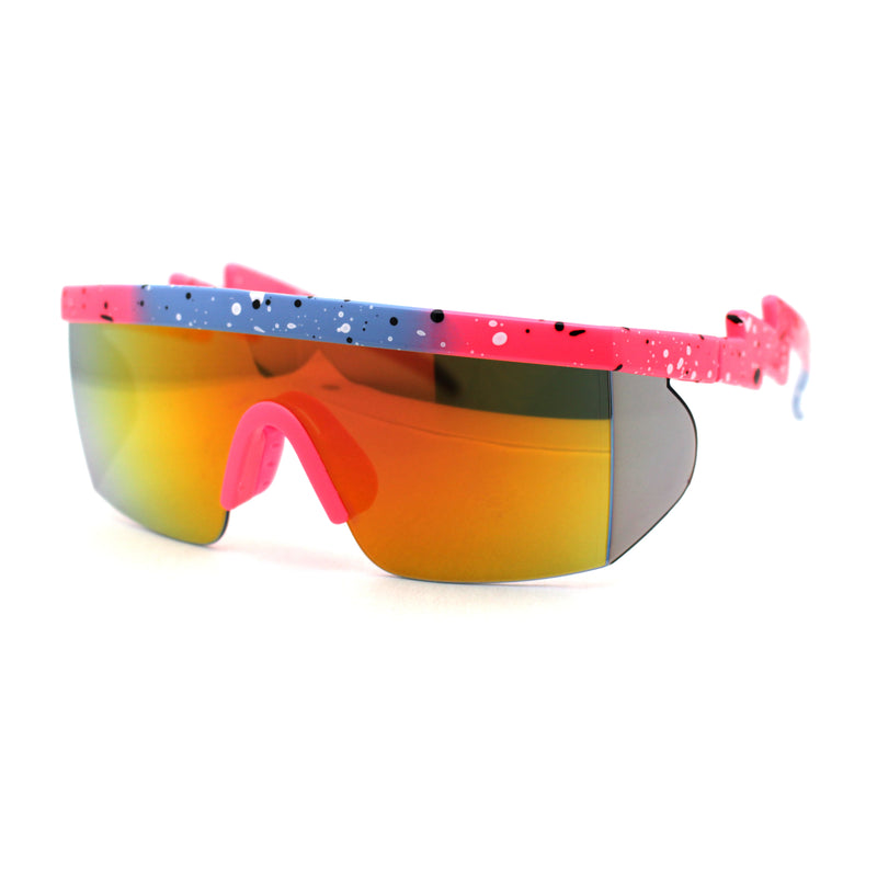 Reflective Color Mirror Lens 80s Neon Splatter Bolt Arm Half Rim Shield Sunglasses