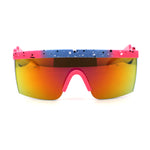 Reflective Color Mirror Lens 80s Neon Splatter Bolt Arm Half Rim Shield Sunglasses