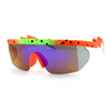 Reflective Color Mirror Lens 80s Neon Splatter Bolt Arm Half Rim Shield Sunglasses