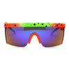 Reflective Color Mirror Lens 80s Neon Splatter Bolt Arm Half Rim Shield Sunglasses