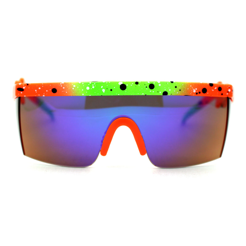 Reflective Color Mirror Lens 80s Neon Splatter Bolt Arm Half Rim Shield Sunglasses