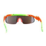 Reflective Color Mirror Lens 80s Neon Splatter Bolt Arm Half Rim Shield Sunglasses