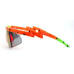 Reflective Color Mirror Lens 80s Neon Splatter Bolt Arm Half Rim Shield Sunglasses