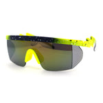 Reflective Color Mirror Lens 80s Neon Splatter Bolt Arm Half Rim Shield Sunglasses