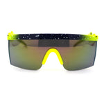 Reflective Color Mirror Lens 80s Neon Splatter Bolt Arm Half Rim Shield Sunglasses