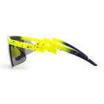 Reflective Color Mirror Lens 80s Neon Splatter Bolt Arm Half Rim Shield Sunglasses