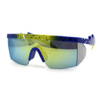 Reflective Color Mirror Lens 80s Neon Splatter Bolt Arm Half Rim Shield Sunglasses