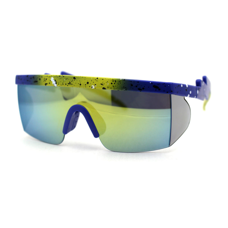 Reflective Color Mirror Lens 80s Neon Splatter Bolt Arm Half Rim Shield Sunglasses