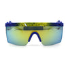 Reflective Color Mirror Lens 80s Neon Splatter Bolt Arm Half Rim Shield Sunglasses