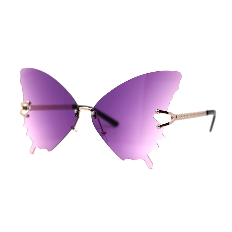 Womens Full Rimless Butterfly Shape Unique Sunglasses