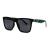Locs Pot Leaf Print Arm Mens Horn Rim Plastic Gangster Sunglasses Matte Black