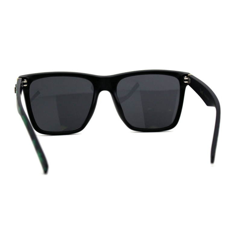 Locs Pot Leaf Print Arm Mens Horn Rim Plastic Gangster Sunglasses Matte Black
