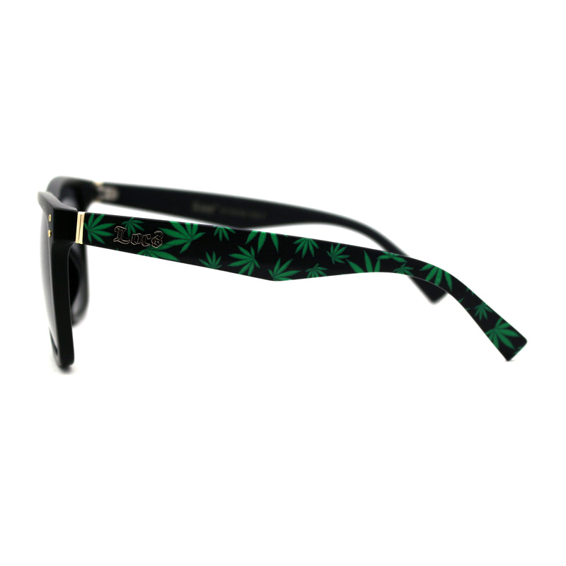 Locs Pot Leaf Print Arm Mens Horn Rim Plastic Gangster Sunglasses Matte Black