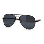 Mens Classic Airforce Woodgrain Wrap Arm Metal Aviator Sunglasses All Black