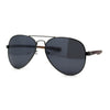 Mens Classic Airforce Woodgrain Wrap Arm Metal Aviator Sunglasses All Black