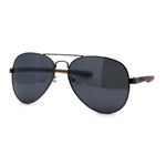 Mens Classic Airforce Woodgrain Wrap Arm Metal Aviator Sunglasses All Black