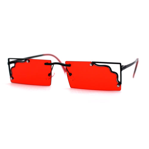 Retro Metal Geometric Deco Tip Rimless Sunglasses