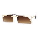 Retro Metal Geometric Deco Tip Rimless Sunglasses