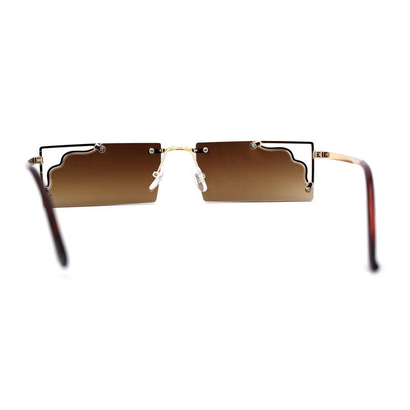 Retro Metal Geometric Deco Tip Rimless Sunglasses