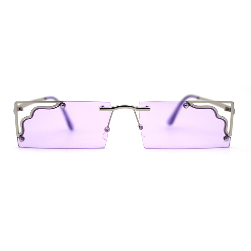 Retro Metal Geometric Deco Tip Rimless Sunglasses