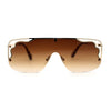 Womens Unique Art Deco Trim Flat Top Racer Shield Sunglasses