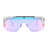 Womens Unique Art Deco Trim Flat Top Racer Shield Sunglasses