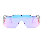 Womens Unique Art Deco Trim Flat Top Racer Shield Sunglasses