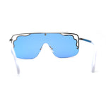 Womens Unique Art Deco Trim Flat Top Racer Shield Sunglasses