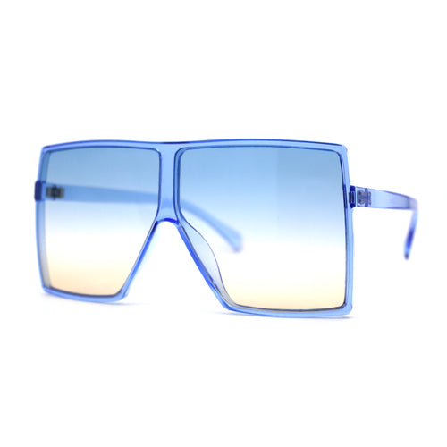 Pop Color Oceanic 80s Squared Rectangular Thin Plastic Oversize Sunglasses