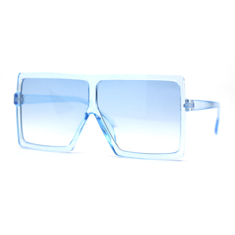 Pop Color Squared Rectangular Flat Top Mob Plastic Oversize Sunglasses