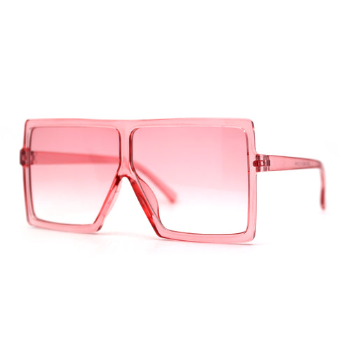 Pop Color Squared Rectangular Flat Top Mob Plastic Oversize Sunglasses