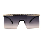 Rhinestone Jewel Brow Line High Temple Half Rim Flat Top Sunglasses