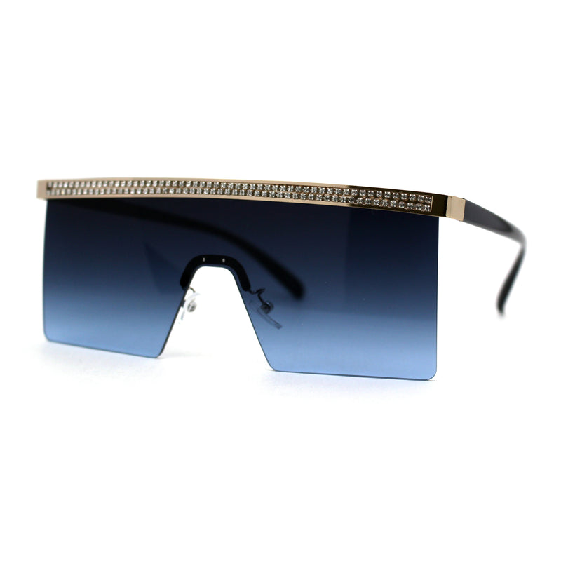 Rhinestone Jewel Brow Line High Temple Half Rim Flat Top Sunglasses