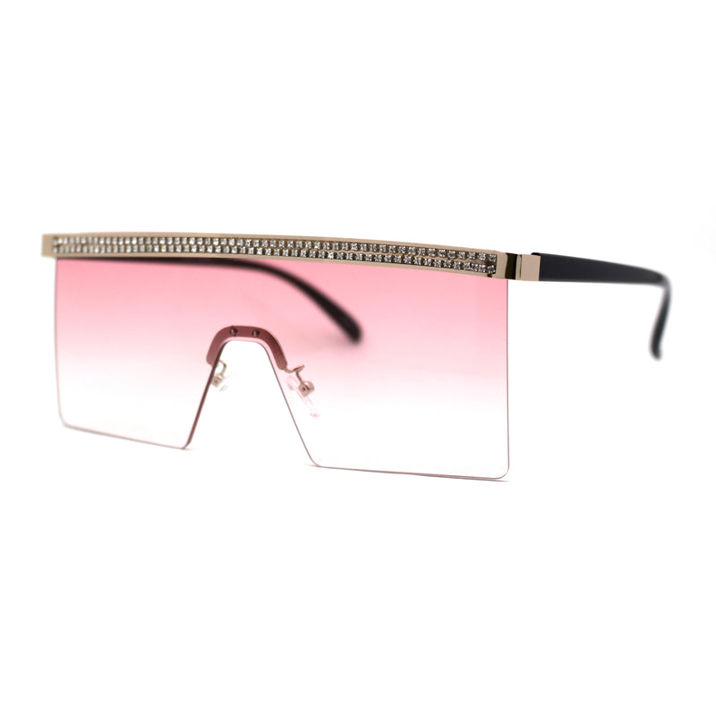 Rhinestone Jewel Brow Line High Temple Half Rim Flat Top Sunglasses