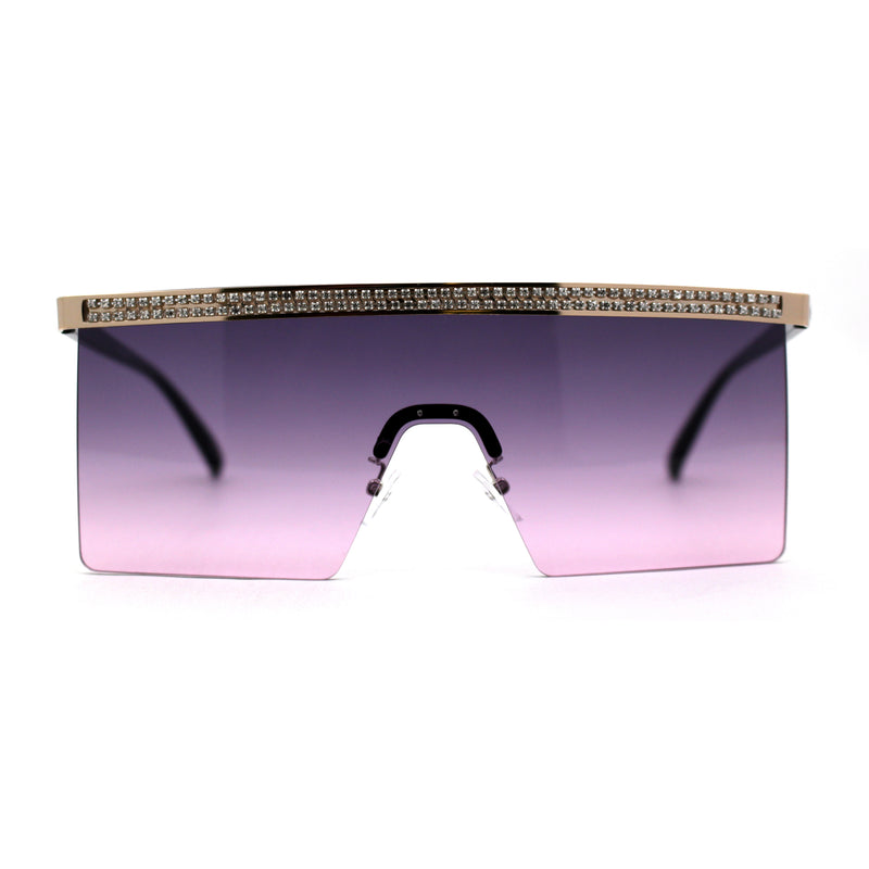 Rhinestone Jewel Brow Line High Temple Half Rim Flat Top Sunglasses