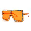 Womens Oversize Glamorous Crystal Rhinestone Square Sunglasses