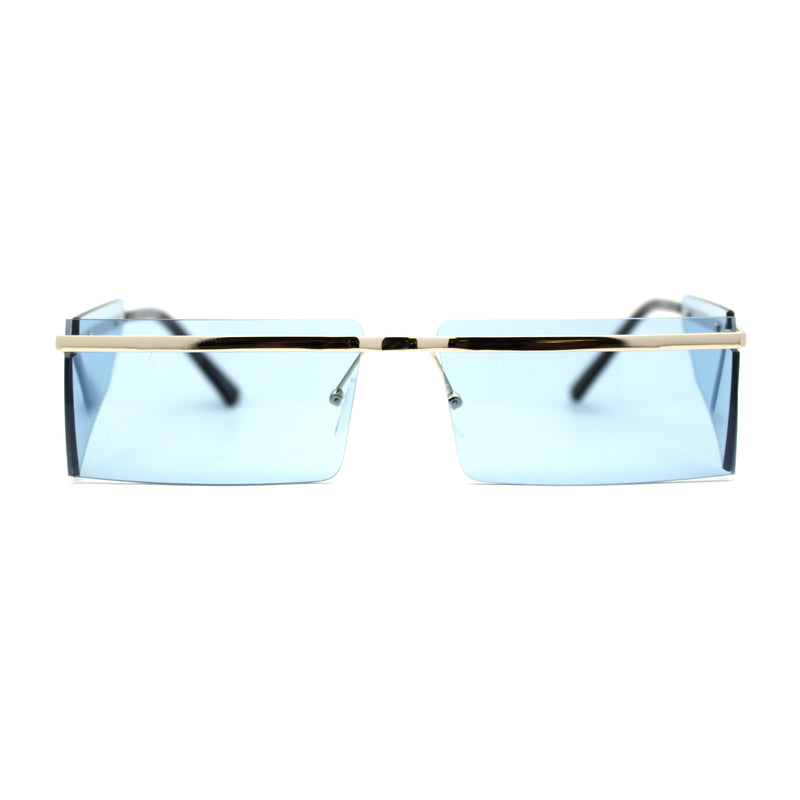 Mens Minimalist Metal Half Rim Side Visor Robotic Sunglasses